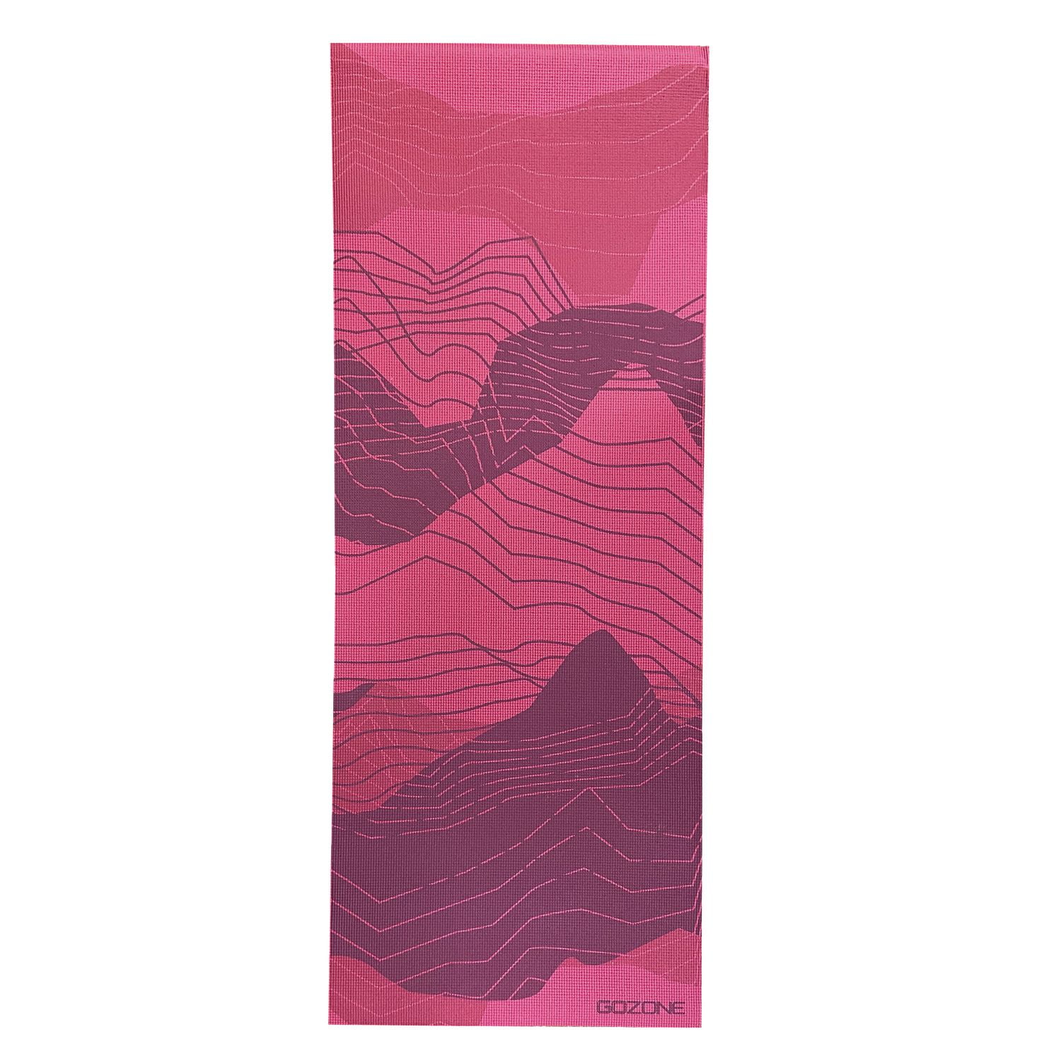 GoZone 5mm Printed Yoga Mat with Solid Colour Water Bottle – Waves - Burgundy Combo
