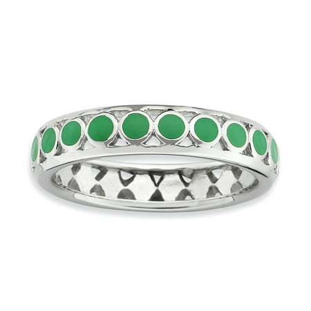 Circle Green Ring - Sterling Silver Stackable Expressions Polished Green Circles Enameled Ring QSK594