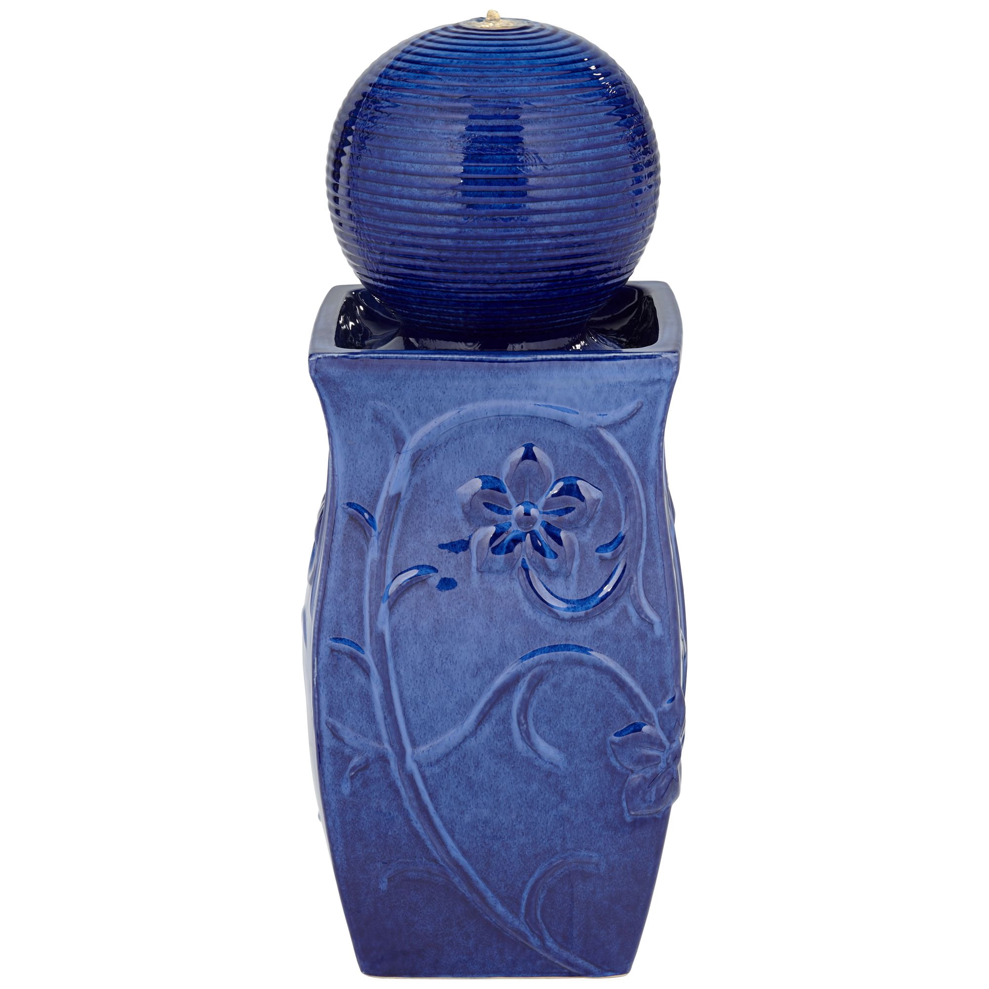 Periwinkle 29 1/4" High Large Zen Outdoor Decor Blue Ceramic Floor Fountain with Light LED Outside Garden Patio
