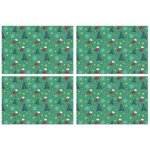 Merry Christmas Green Winter Xmas Trees Rectangle Dining Placemat 4PCS Durable Linen Placemats 12 X 18 Inch Winter Table Mats for Party Kitchen Dining Decor for Kitchen,Kitchen Table Mats