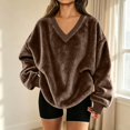 thumbnail image 6 of Resicozy Fuzzy Flannel Sweatshirt for Women Fluffy Pullover Sweaters Long Sleeve Oversized V Neck Sweatshirt Brown 2XL, 6 of 9