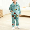 thumbnail image 2 of CUZIBR Holiday Outfits Cozy Fuzzy Thick Warm Long Sleeve Sleep Set Cute Cartoon Print Button Down Top Pants Plush Home Dailywear Cute Winter Outfits,Mint Green,3-4 Years, 2 of 4