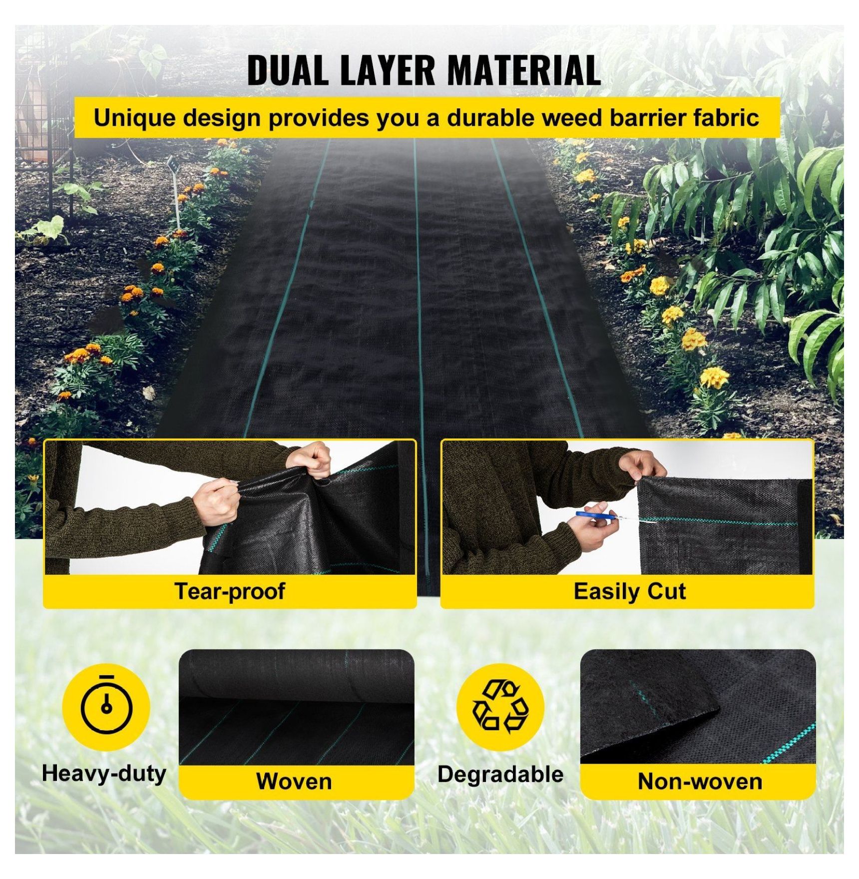 Weed Barrier Fabric 3ft x 300ft, Landscape Fabric Heavy Duty 5.8oz, Garden Weed Control Geotextile, Black Ground Cover Mat for Patio, Driveway