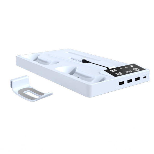 New PS5 Slim Multifunctional Cooling Stand with RGB Lights - 3-in-1 Dual DualSense Charger + Headphone Hook, Quiet Fans, Anti-Slip Base, Overcharge Protection | PS5 Slim Accessories