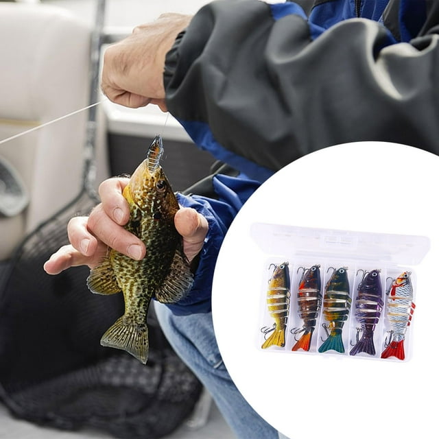 5 Pcs Crayon Swimbaits de Pêche à la Truite Réaliste avec Hameçons pour Pêche en Eau Douce et Salée