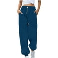 thumbnail image 2 of Feancey Womens Fleece Sweatpants Cinch Bottom Casual Fuzzy Pajama Pants High Waisted Drawstring Joggers Winter Plush Warm Lounge Trousers with Pockets Blue M, 2 of 9