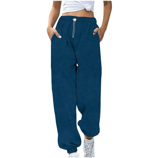 Kyusrd Sweatpants For Women Drawstring Elastic High Waisted Pockets Trousers Womens Fall Fashion 2024 Casual Solid Color Loose Comfortable Workout Running Y2K Joggers Pants