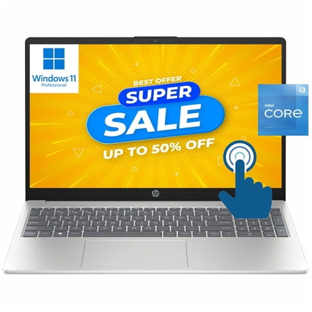 HP 15.6" Business Laptop, Intel 6-Core i3-1215U 4.4 GHz, Copilot AI Chat, HD Touchscreen Display, 16GB RAM, 1TB SSD, Long Battery Life, Windows 11 Pro