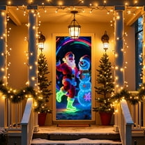 OEFNTAC Christmas Door Cover Polyester Tapestry Hanging Door Wrap Decoration Easy Install Holiday Party Entryway Merry Christmas Winter Door Decor Foldable Reusable Classroom 35x71in