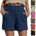 thumbnail image 7 of Lovskoo Shorts for Women Solid Color Summer Casual High Waisted Drawstring Wide Leg Beach Lightweight Short with Pockets Navy, 7 of 7