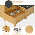thumbnail image 2 of Large Size Dog House with 2 Feeding Bowls and Storage Box, Wooden Dog Crate with Raised Legs for Anti-Ground Moisture, Cabin Style Raised Dog Shelter with Asphalt Roof, Nature, 2 of 9