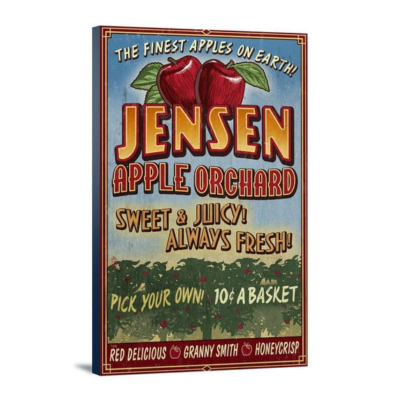 Apple Orchard, Vintage Sign, (12x18 Wrapped Canvas, Wall Decor, Artwork)