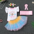thumbnail image 5 of IBTOM CASTLE Toddler Baby Girl Unicorn 1st 2nd 3rd Birthday Outfit Romper + Rainbow Tutu Skirt + Headband + Sash + Badge 5PCS Princess Dress up Clothes Set for Cake Smash Photo Shoot, 5 of 8