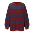 thumbnail image 3 of POROPL Fall Sweaters for Women Long Sleeve Crew Neck Sweater Oversized Knitted Striped Top Size S-XL, 3 of 5