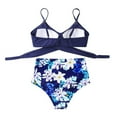 thumbnail image 3 of AMERTEER Women Cross High Waisted String Floral Printed 2 Piece Bathing Suit Bkini Swimwears Tankinis Set Black S, 3 of 6