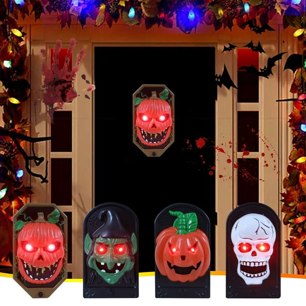 Fiudx Timbre de Halloween, Diseño de Calavera y Calabaza Espeluznante, Luz Brillante y Efectos de Sonido, Experiencia Interactiva, Casa Embrujada, Decoración para Fiestas, Fácil Instalación, Tamaño 1