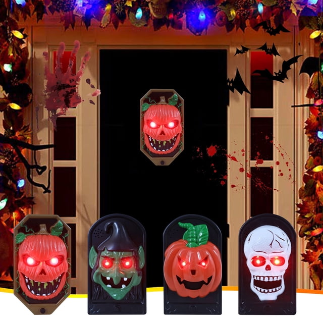 Xihbxyly Timbre de Halloween, Diseño de Calavera y Calabaza Espeluznante, Luz Brillante y Efectos de Sonido, Experiencia Interactiva, Casa Embrujada, Decoración para Fiestas, Fácil Instalación, Tamañ