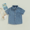 thumbnail image 2 of Douhoow 1-6Y Toddler Boy Denim Shirt Summer Kids Solid Color Short Sleeve Button Down T-Shirts, 2 of 9