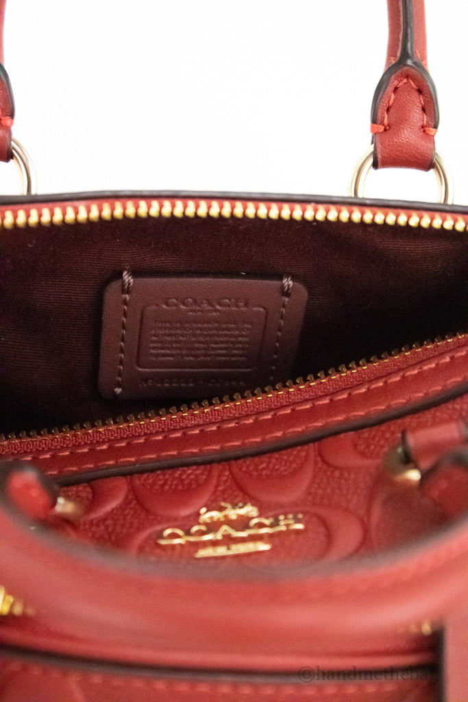 Coach (CC944) Mini Rowan 1941 Red Embossed Logo Leather Crossbody Handbag 