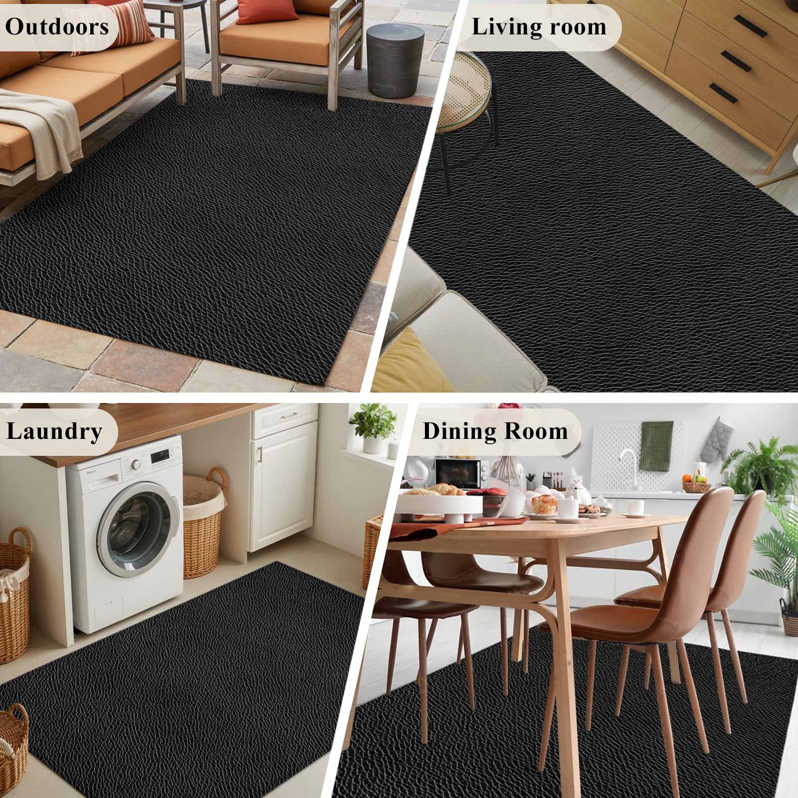 Solid Black Area Rug 4x6 Washable Rug Non Slip Retro Minimalism Abstract Denim Texture Large Area Rug Indoor Floor Carpet for Entryway Bedroom Kitchen Living Room Home Office Dining Room Nursery