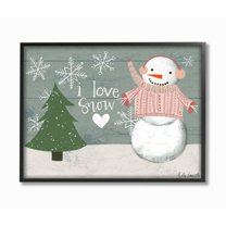 Stupell Industries I love Snow Snowman Wood Texture Holiday Word DesignFramed Wall Art By Artist Katie Doucette