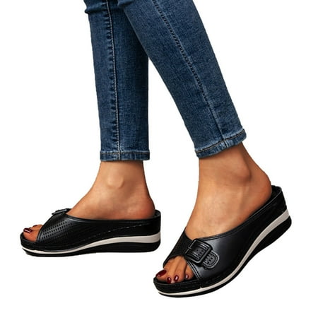 

Women Summer Slippers Thick Bottom Fashion Casual Sandals Anti-Skid Light Black 39