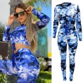thumbnail image 1 of Ensembles pour Femmes Liquidation Ensemble Décontracté à Manches Longues Imprimé Teinture sur Nœuds Col Rond Bleu L, 1 of 6