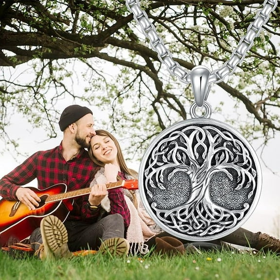 DVEATR Tree of Life Necklace 925 Sterling Silver Round Tree of Life Pendant Jewelry for Men Women, w/Stainless Steel Chain 22'' 2''