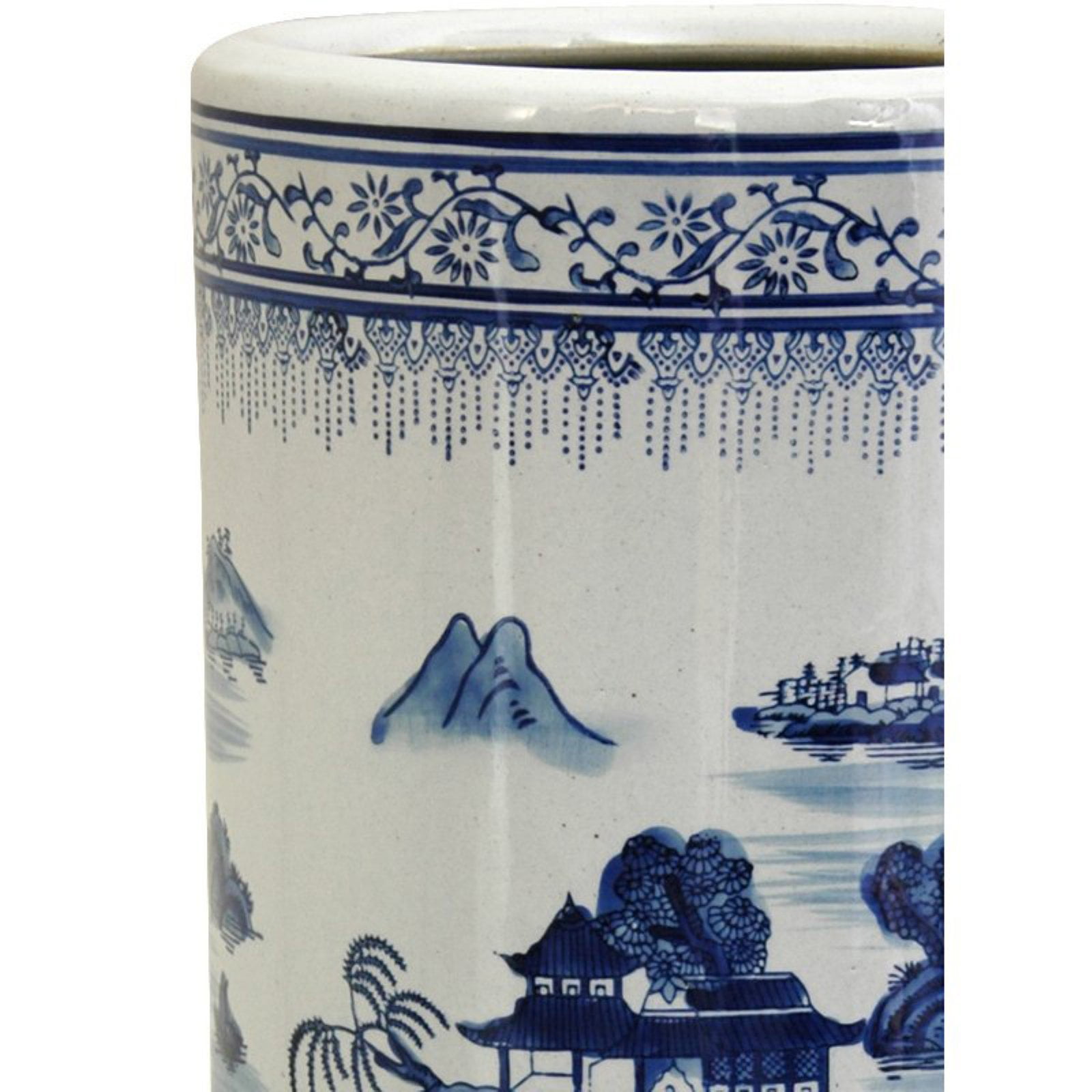 Red Lantern 24" Landscape Blue & White Porcelain Umbrella Stand