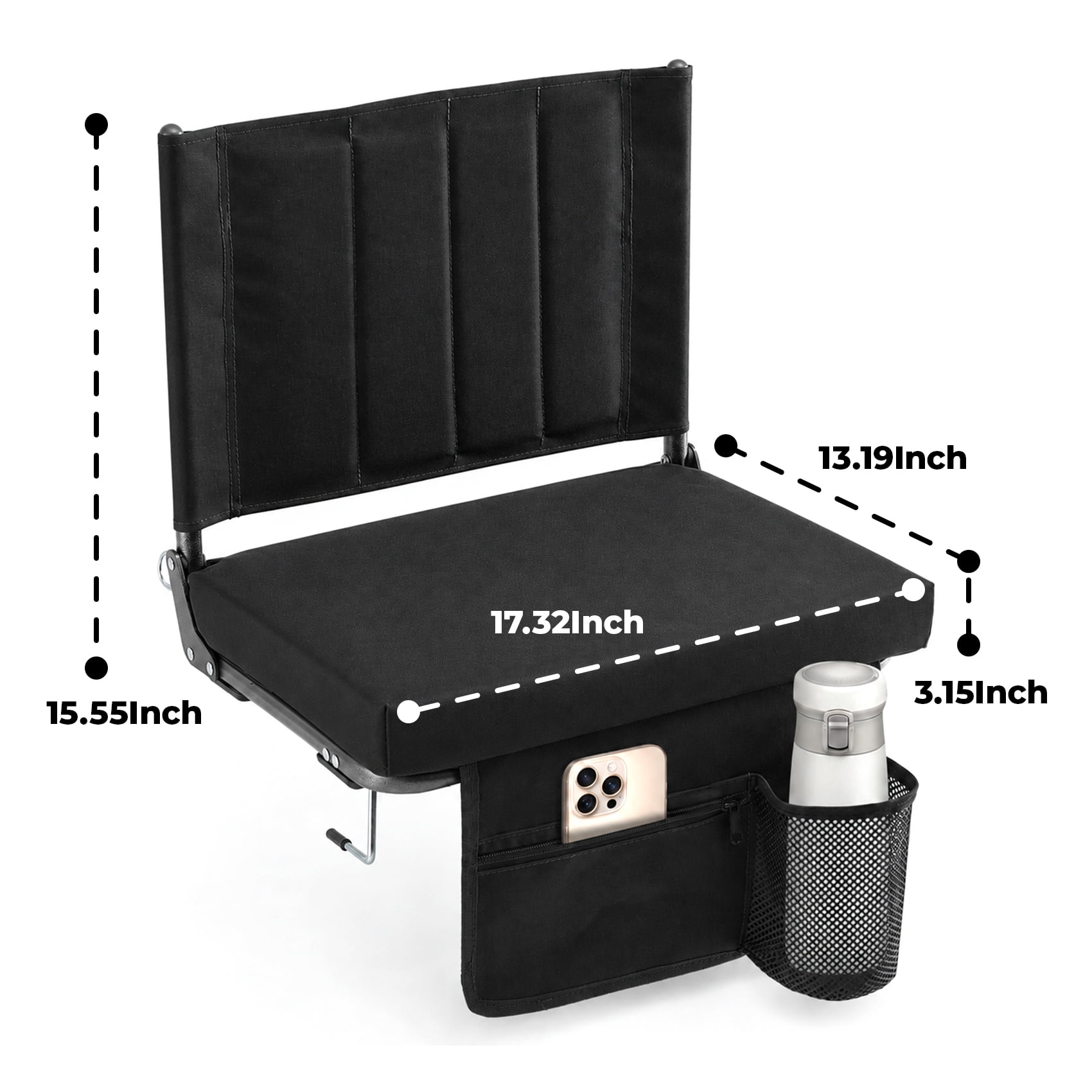 Alvantor Stadium Seat for Bleachers with Back Support, Portable Bleacher Seat with Wide Comfy Padded Cushion, Metal Hook, Folding Stadium Chair with Shoulder Strap, Carry Handle, Cup Holder