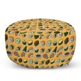 thumbnail image 1 of Wasabi Pouf Cover with Zipper, Repetitive Hand Drawn Doodle of Assorted Japanese Sushi Meal, Soft Decorative Fabric Unstuffed Case, 30" W X 17.3" L, Pale Orange Multicolor, by Ambesonne, 1 of 5