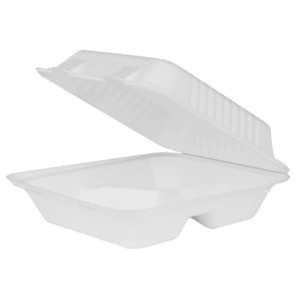 9 inch 3-Compartment Hinged Containers | Tree-Less™ Compostable Molded Fiber