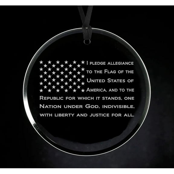 Crystal Glass Circle Ornament Keepsake Gift American Flag Pledge of Allegiance