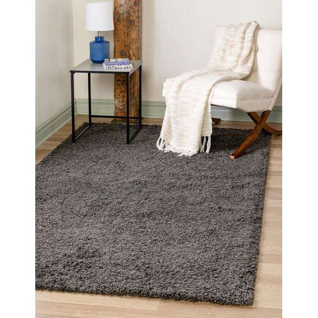 Unique Loom Solo Solid Shag Collection Area Modern Plush Rug Lush & Soft, 4 ft 0 x 6 ft 0, Graphite Gray