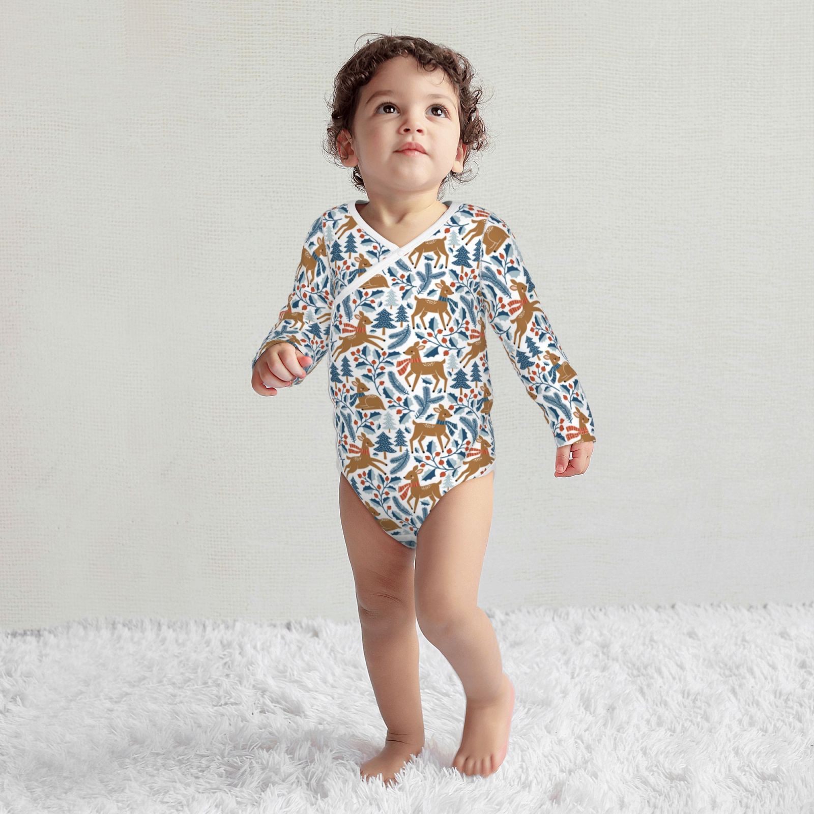 Xecao winter Scarf deer Print Baby unisex-baby Cotton Long-sleeve Bodysuits-3 Months