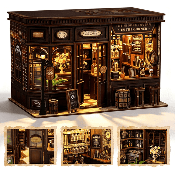 Book Nook Kits for Adults - Qissep DIY Miniature Doll House Kit with LED Lights, 3D Wooden Puzzles,Fantasy Corner Tavern Diorama Room Decor, Gift for Gifts for Family, Friends and Book Lovers