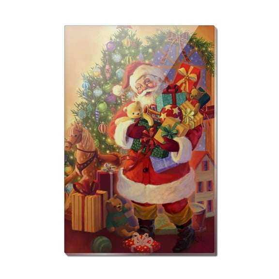 Christmas Holiday Santa Delivering Toys Rectangle Acrylic Fridge Refrigerator Magnet