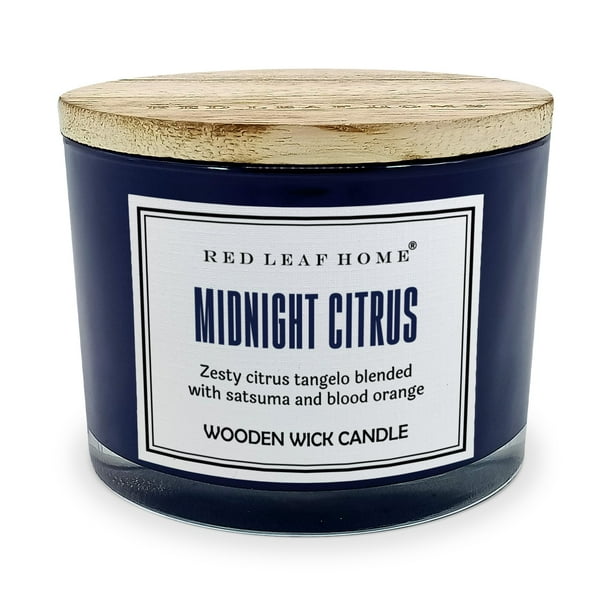 Red Leaf Home, Midnight Citrus 14oz Wooden Wick Candle Jar