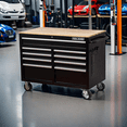 thumbnail image 4 of Rolling Tool Chest Extra-Deep 46In 9-Drawers, Mobile Tool Storage Cabinet/Work Bench with Wooden Top/Power Strip, Equipped with Casters, Handle, Liner, and Locking System, 1200 lbs Capacity, 4 of 13