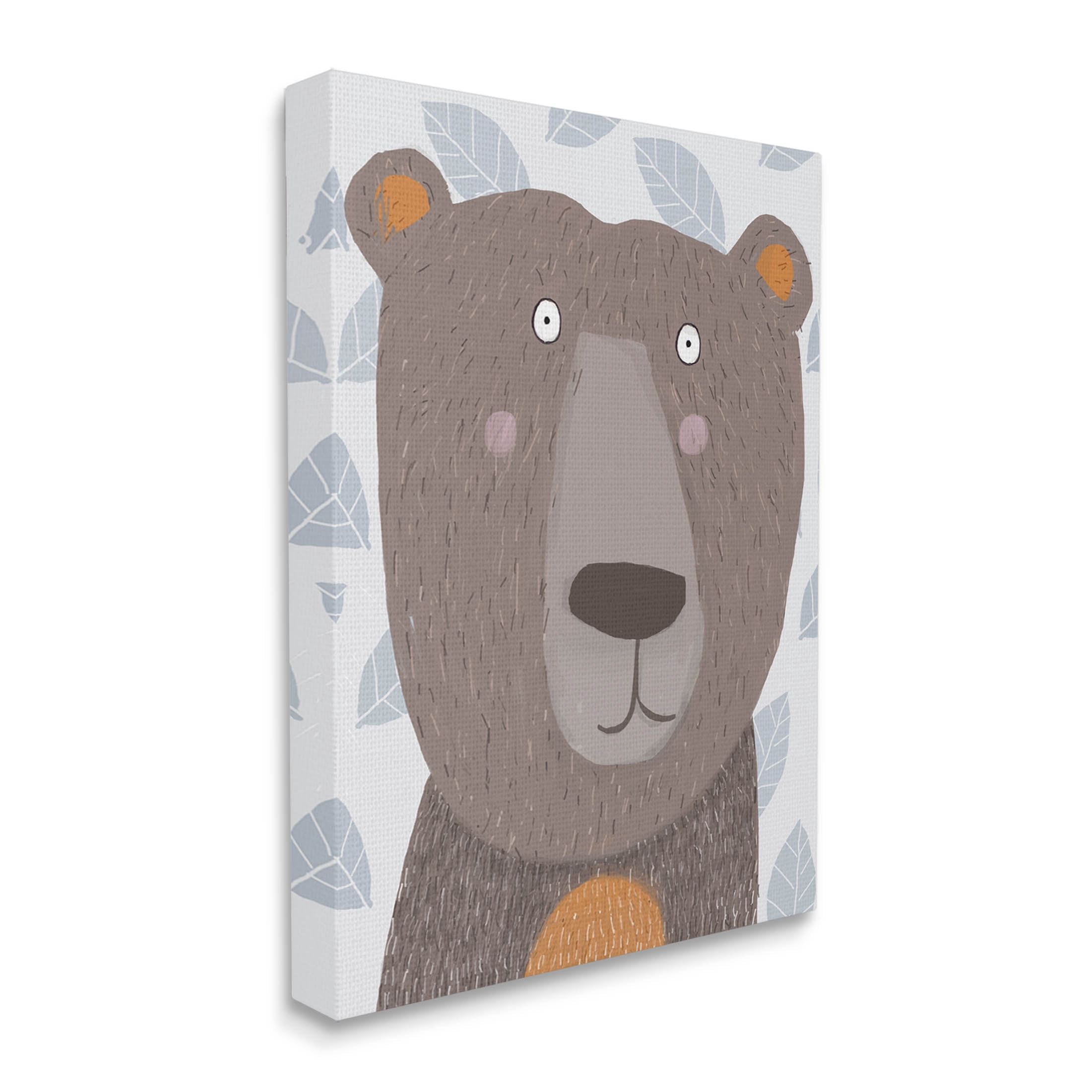 Stupell Industries Happy Brown Bear Leaf Pattern Graphic Art Gallery Wrapped Canvas Print Wall Art, Design by Carla Daly