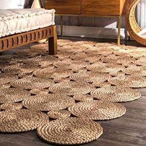 Vipanth Exports Jute Rug Natural with Rounds Hand Braided Rectangle Area Rug Handmade Rugs for Home Decor (2x3 Feet)