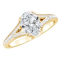 Rosec Jewels - Lab Diamond Oval Engagement Ring 1 Ct - 6X8 mm - Split Shank Ring - EF-VS Quality, 10K Yellow Gold, US 12.50
