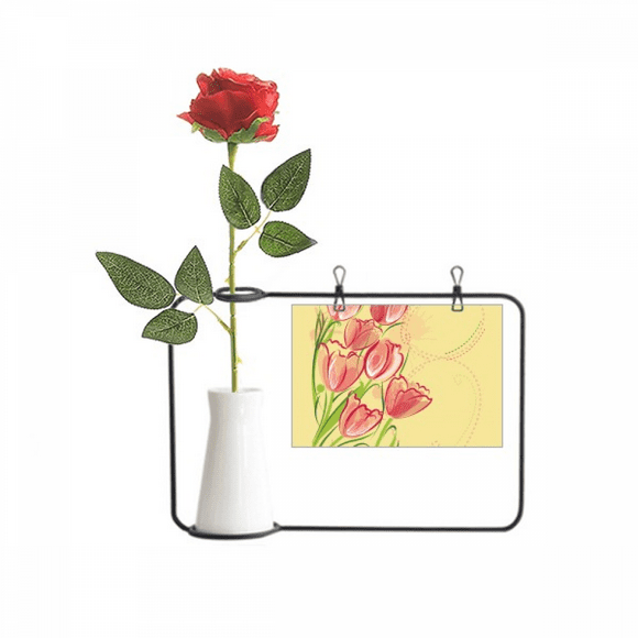 Hand Painted Tulip Flower Illustration Artificial Rose Flower Hanging Vases Decoration Bottle