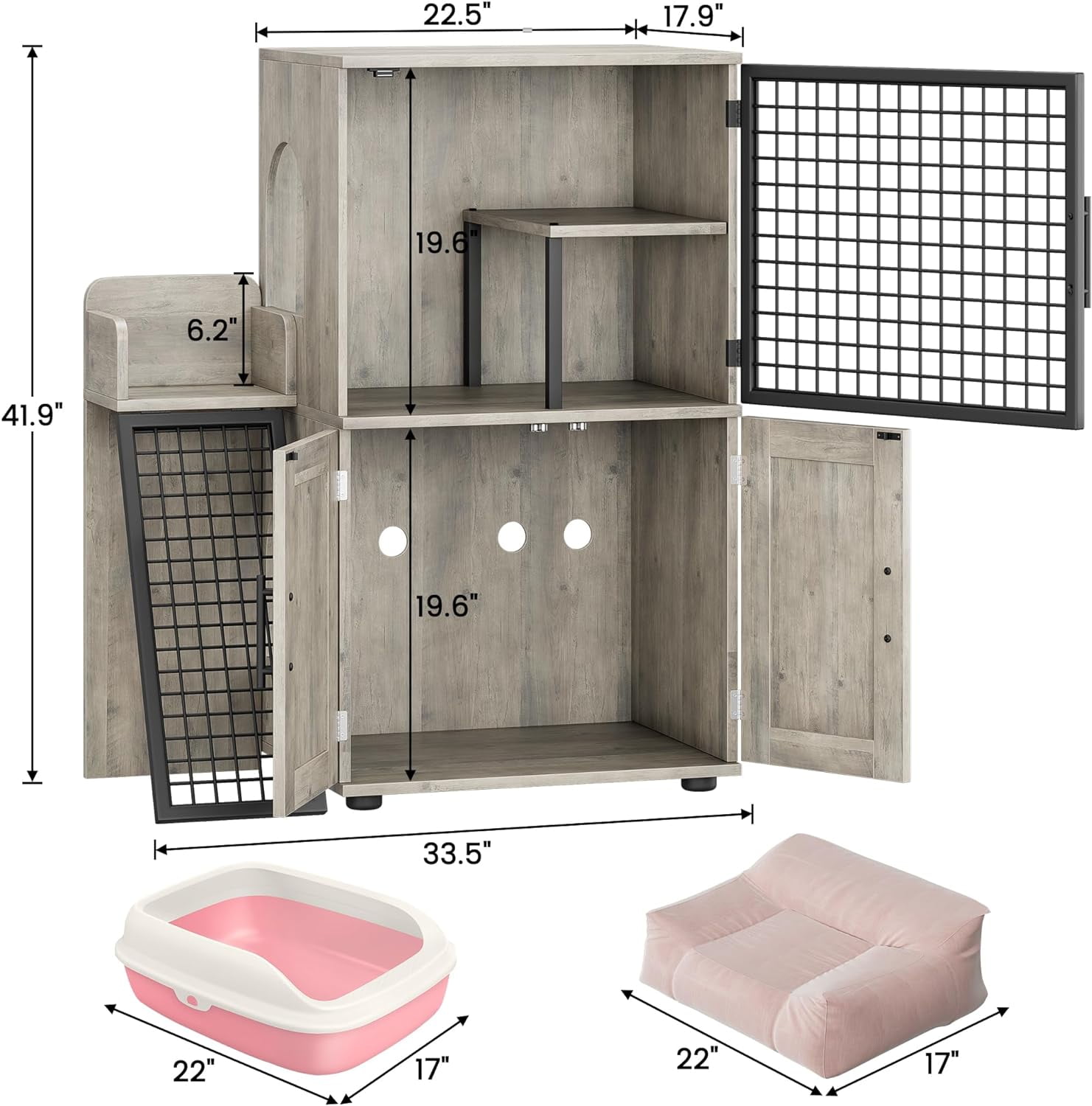 Easy Shopping Modern Cat Litter Box Enclosure – Dual Layer Hidden Cat Washroom with Sturdy Ladder, Ideal Cat Cabinet for Indoor Cats in Gray