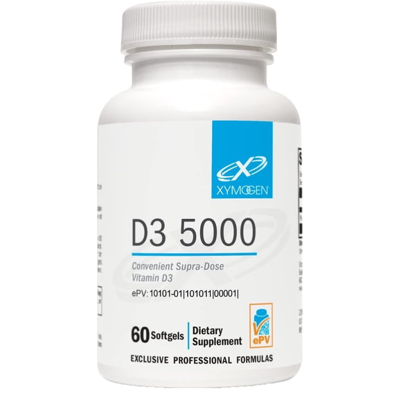 XYMOGEN D3 5000 - Bioavailable Vitamin D3 5000 IU (125 mcg) - High Potency Vitamin D Supplement to Support Immune Health, Bone Heart Health (60 Softgels)