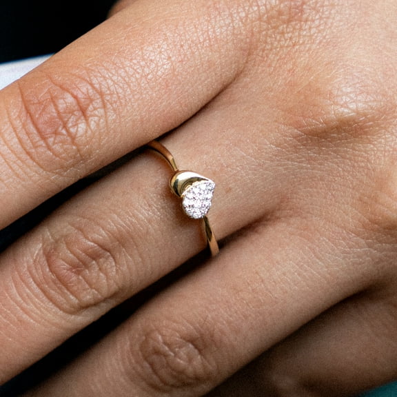 Anygolds 14K Real Solid Gold 0.09ctw Diamond Heart Womens Statement Ring - MR06013Y Yellow Gold