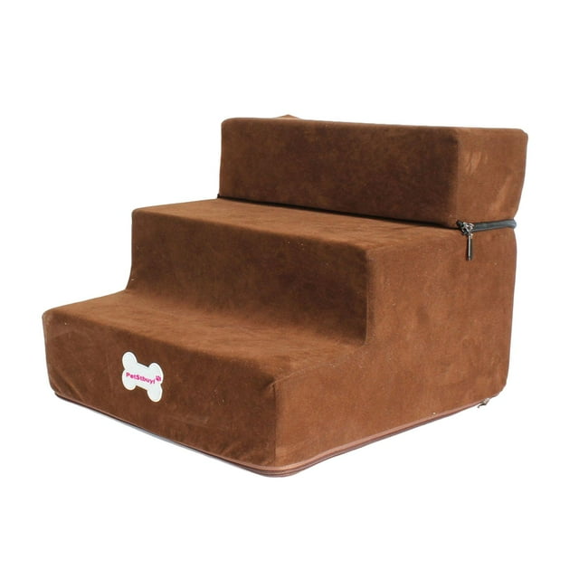 Portable Dog Stairs Ladder Anti Slip 3 Steps Removable Zipper Cover Puppy Dark Dark Brown