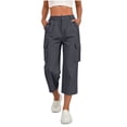 thumbnail image 3 of Fnooota Women's Cargo Capri Pants, Elastic Waist Fall Stretchy Casual Side Split Cropped Work Trousers Dark Gray Size L, 3 of 7