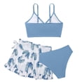 thumbnail image 3 of Gelikeya Girls Swimsuits Size 17-18 Kids' Swimwear 3 Piece Set Floral Bikini Tops Skirt Shorts Summer Holiday Hawaiian Beach Wear Cute Ruched Bathing Suit (Teens, X01-Light Blue), 3 of 7