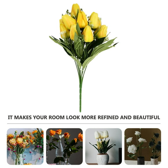 OUNONA 1Pc Handmade Yellow Tulip Flower Bouquet Decor Lightweight Simulation for Indoor Party Wedding